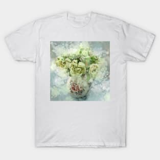 1980s mint green grey impressionism still life watercolor flowers T-Shirt